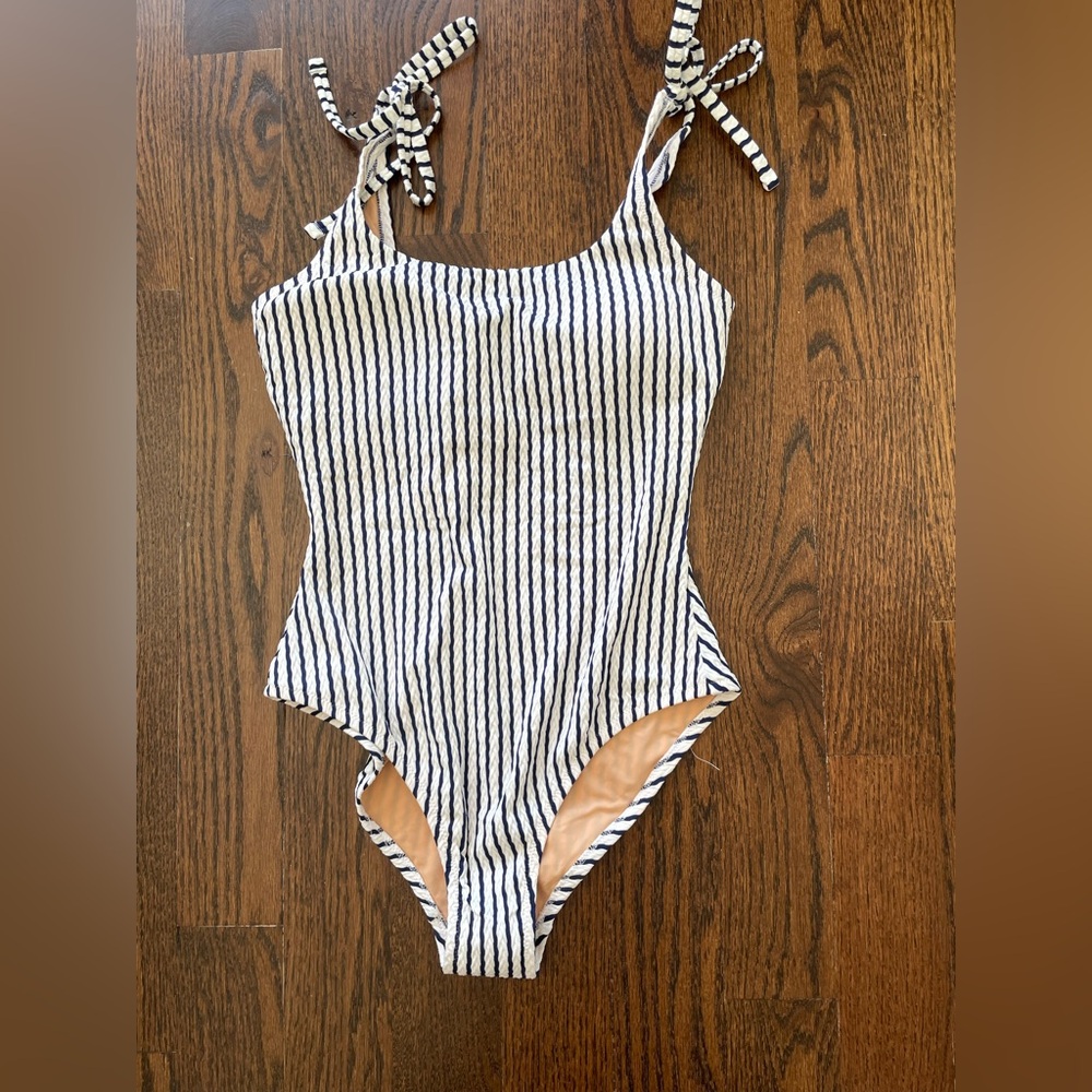 J. Crew Factory one piece swimsuit navy and white stripe NWT size medium